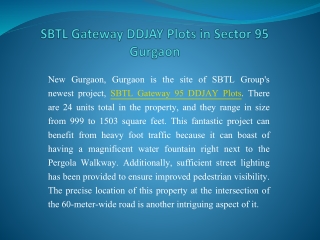 SBTL Gateway DDJAY Plots in Sector 95 Gurgaon