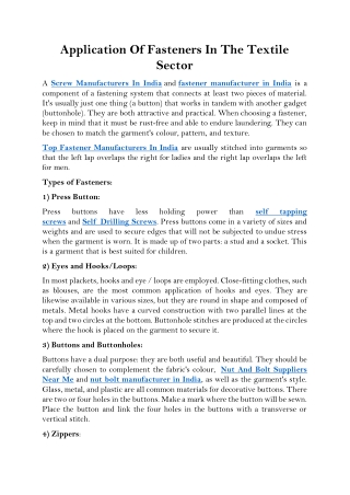 Application Of Fasteners In The Textile Sector