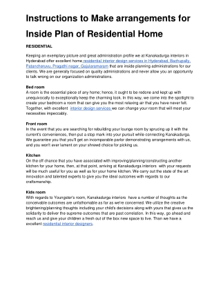 Instructions to Make arrangements for Inside Plan of Residential Home