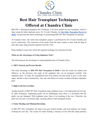 Best Hair Transplant Doctors in Delhi - Chandra Clinic
