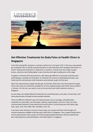 Get Effective Treatments for Body Pains at Health Clinics in Singapore