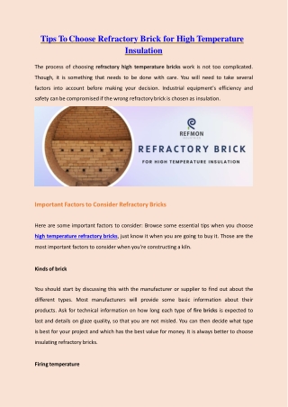 Tips To Choose Refractory Brick for High Temperature Insulation