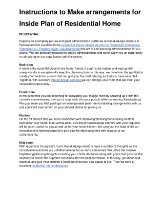 Instructions to Make arrangements for Inside Plan of Residential Home