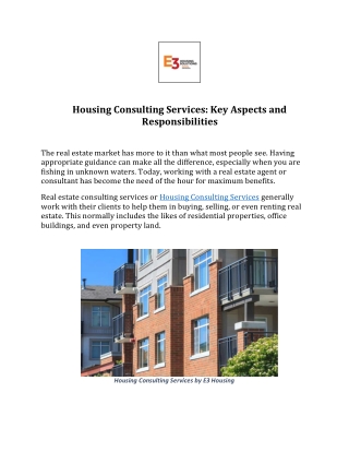 Housing Consulting Services Key Aspects and Responsibilities- E3 Housing