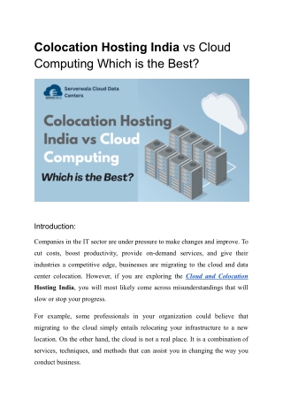 Colocation Hosting India vs Cloud Computing Which is the Best