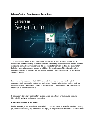 Selenium Testing – Advantages and Career Scope