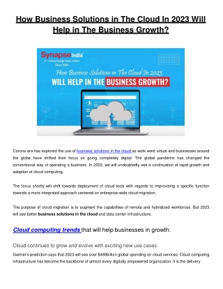 How Business Solutions In The Cloud In 2023 Will Help In The Business Grow-PPT