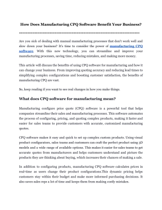 How Does Manufacturing CPQ Software Benefit Your Business_