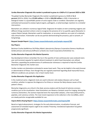 Cardiac Biomarker Diagnostic Kits market is predicted to grow at a CAGR of 11.3