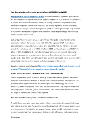 Next Generation Cancer Diagnostics Market to Reach US 31.75 Billion by 2029