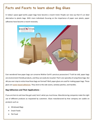 Facts and Facets to learn about Bag Glues