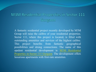 M3M Residential Properties in Sector 111 Gurgaon