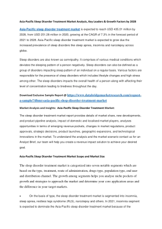 Asia-Pacific Sleep Disorder Treatment Market Analysis, Key Leaders & Growth Factors by 2028