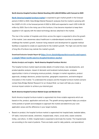 North America Hospital Furniture Market Reaching US 4,464.09 Million with Forecast to 2029
