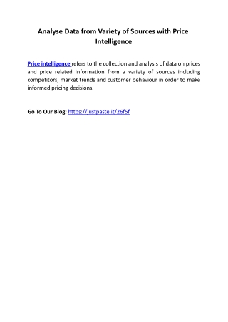 Analyse Data from Variety of Sources with Price Intelligence