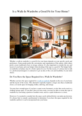 Is a Walk-In Wardrobe a Good Fit for Your Home