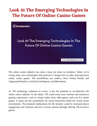 Look At The Emerging Technologies In The Future Of Online Casino Games