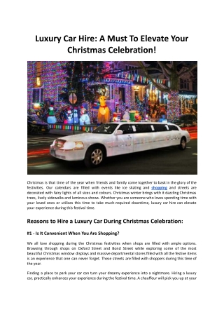 Luxury Car Hire - A Must To Elevate Your Christmas Celebration