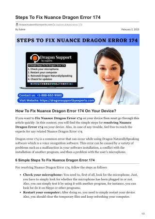 Steps To Fix Nuance Dragon Error 174