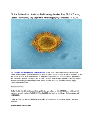 Global Antiviral and Antimicrobial Coatings Market Size, Global Trends, Latest.