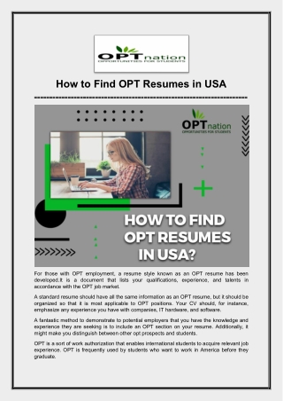 How to Find OPT Resumes in USA