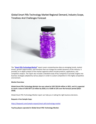 Global Smart Pills Technology Market Regional Demand, Industry Scope, Timelines.