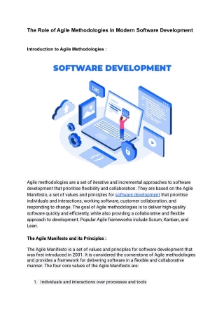 The Role of Agile Methodologies in Modern Software Development