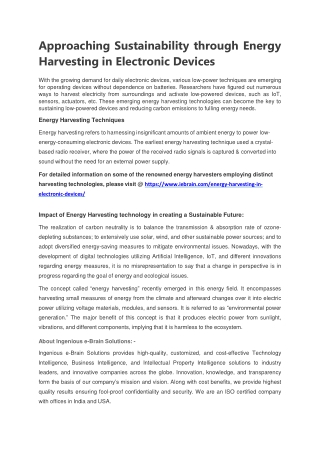 Approaching Sustainability through Energy Harvesting in Electronic Devices