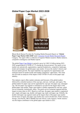 Global Paper Cups Market 2022-2028