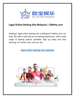 Legal Online Betting Site Malaysia  Ob9my