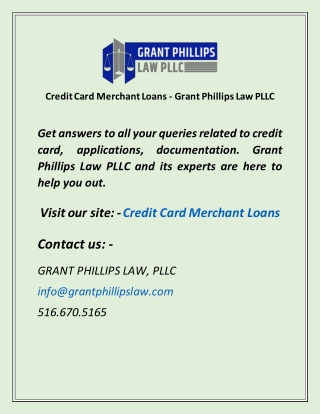 Credit Card Merchant Loans  Grant Phillips Law PLLC