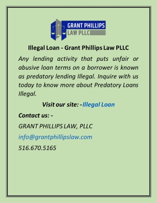 Illegal Loan  Grant Phillips Law PLLC