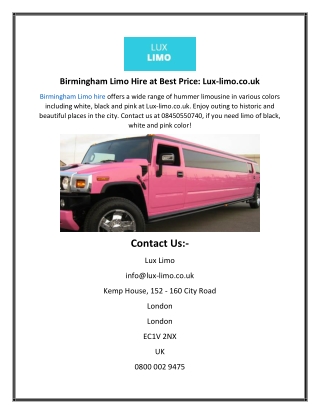 Birmingham Limo Hire at Best Price Lux limo co uk