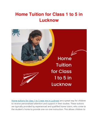 Home Tuition For class 1 to 5 in lucknow