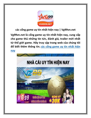 các cổng game uy tín nhất hiện nay Vg99vn.net