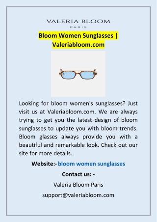 Bloom Women Sunglasses | Valeriabloom.com