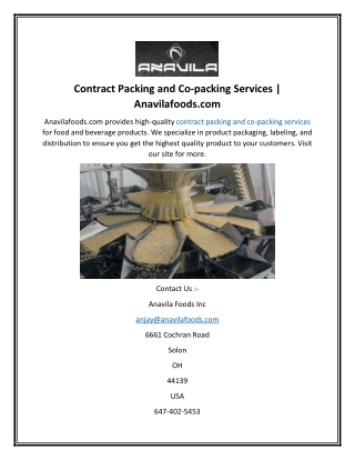 Contract Packing and Co-packing Services  Anavilafoods.com