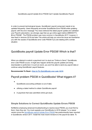 QuickBooks payroll Update Error PS038 Cannot Update QuickBooks Payroll