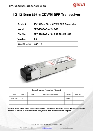 1G 1310nm 80km CDWM SFP Transceiver