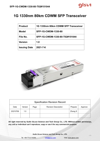 1G 1330nm 80km CDWM SFP Transceiver