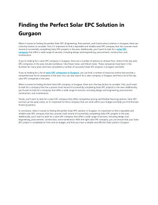 Finding the Perfect Solar EPC Solution in Gurgaon