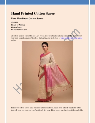 Hand Printed Cotton Saree