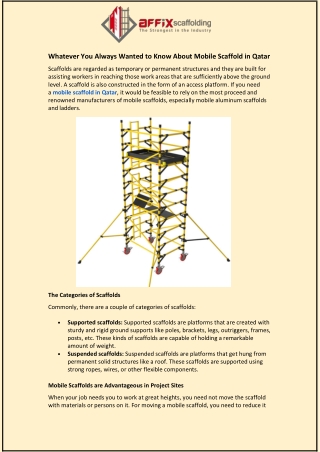 Whatever You Always Wanted to Know About Mobile Scaffold in Qatar