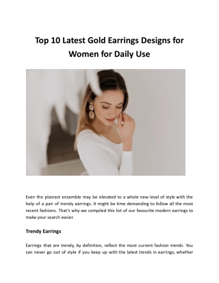 Top 10 Latest Gold Earrings Designs for Women for Daily Use
