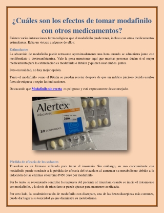 ¿Cuáles son los efectos de tomar modafinilo con otros medicamentos?