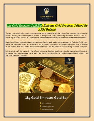 1kg Gold Emirates Gold Bar Emirates Gold Products Offered By APM Bullion!