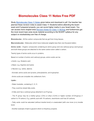 Biomolecules Class 11 Notes Free PDF