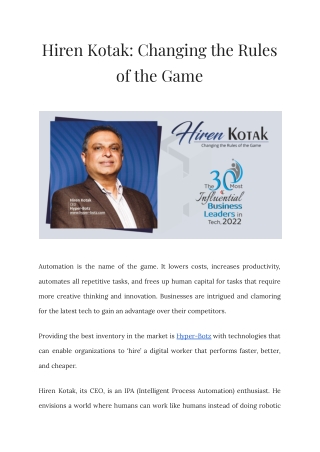 Hiren Kotak Changing the Rules of the Game