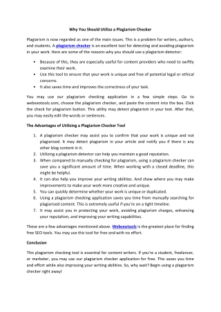Why You Should Utilize a Plagiarism Checker - Webseotoolz