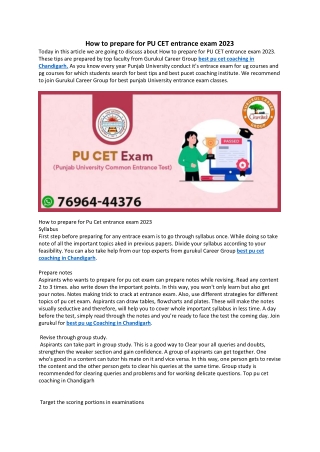 How to prepare for PU CET entrance exam 2023